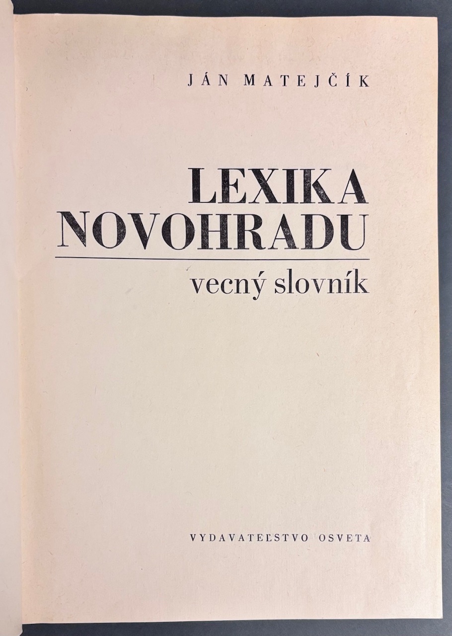 Lexika Novohradu. Vecný slovník