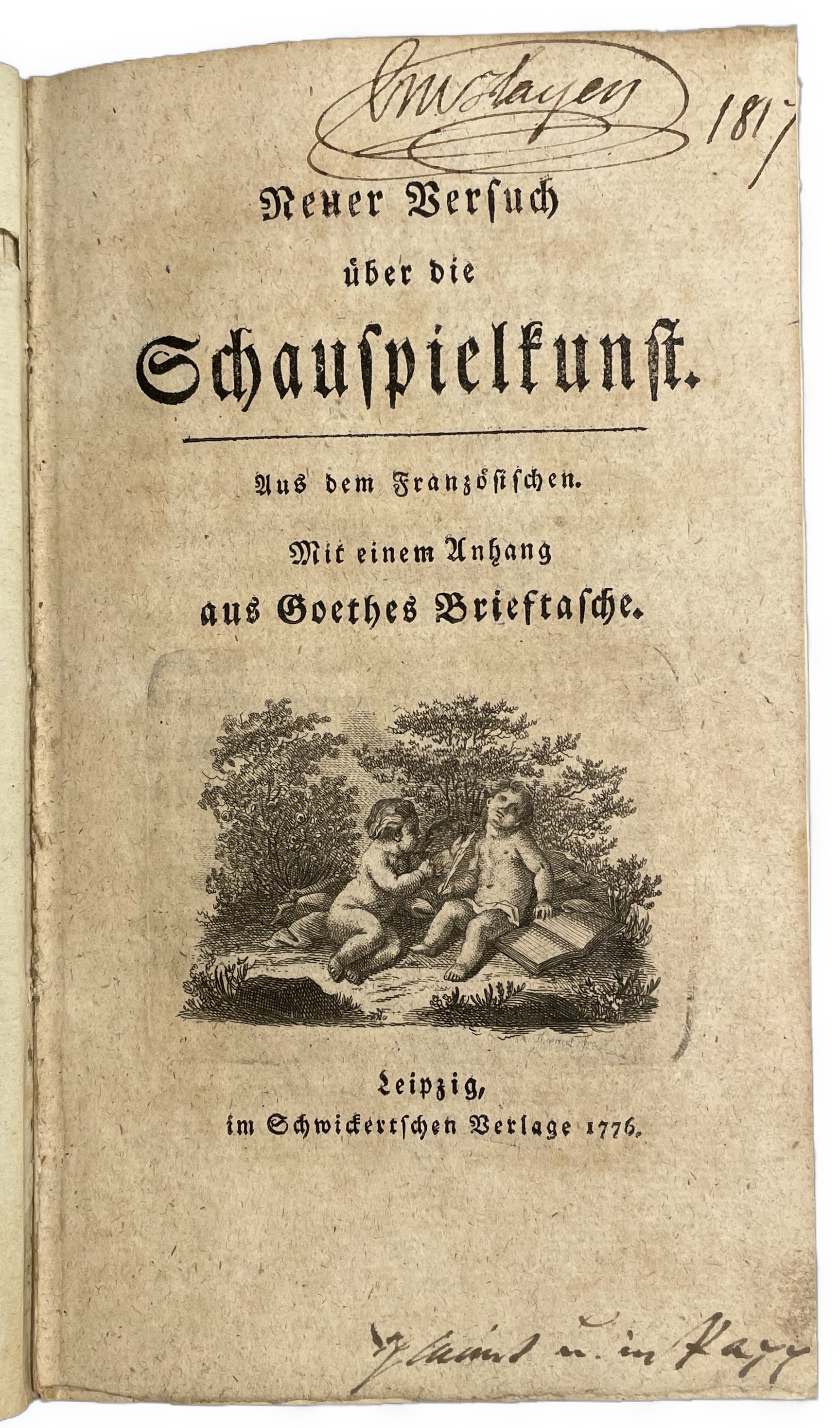 Neuer Versuch über die Schauspielkunst. Aus dem Französischen [von H. L. Wagner übersetzt]. Mit einem Anhang aus Goethes Brieftasche