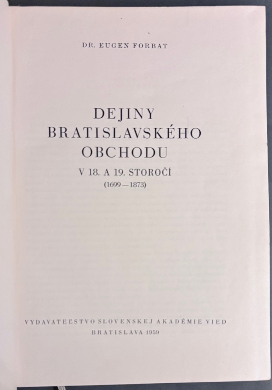 Dejiny bratislavského obchodu v 18. a 19. storočí (1699-1873)